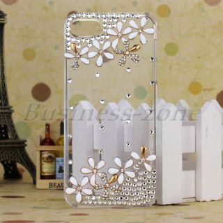 Cute White Flowers Diamond Crystal Clear Bling Skin Case Cover For 