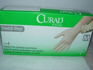 Curad Powder Free Stretch Vinyl Exam Gloves NEW MEDIUM 100/Bx Medical 