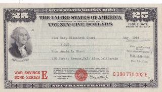 25 US War Savings Bond Series E, PALO ALTO, CALIFORNIA MAY 1944