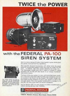 1972 Federal PA 100 Siren System Blue Island IL Warning Devices Ad