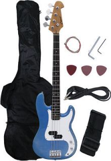 Newly listed NEW Crescent BLUE CHROME Electric Bass Guitar + Strap Amp 
