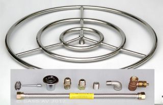 24 Stainless Steel FIRE PIT BURNER RING KIT Natural gas Fireglass 