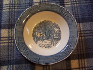 VINTAGE CURRIER & IVES BLUE AND WHITE 10 1/2 BOWL