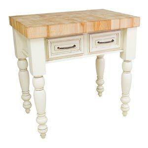   ISLAND BUTCHER BLOCK KITCHEN CABINET with legs and draw antique white