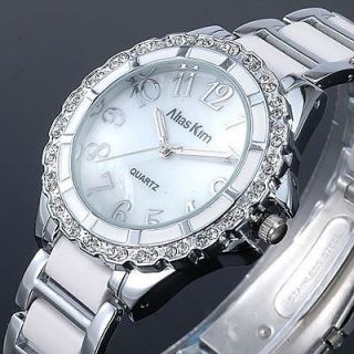   Silver Ceramic Band Strap Ladies White Bracelet Wrist Watch best gift