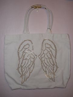 Victorias Secret Angel Wings GOLD Studded BLING Tote Bag Purse White 