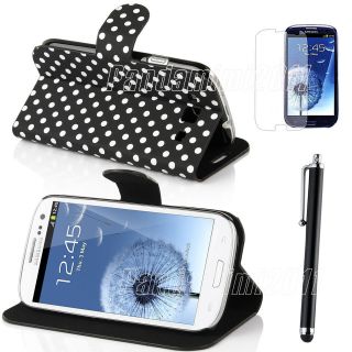 Black Wallet PU Leather Case Cover Flip Stand For Samsung Galaxy S3 