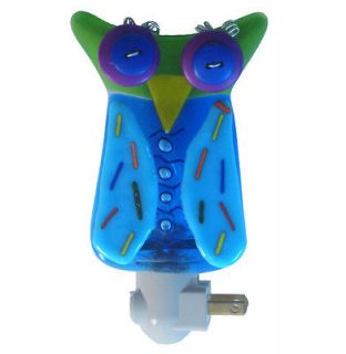 Blue Owl Colorful Glass Fusion Night Light by Glass Art Design