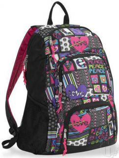 New 2012 Black Triple Pocket Patchwork Peace Love School Backpack Book 