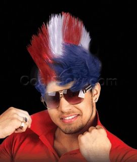Patriotic LED Light Up Mohawk Wig Blue Red White 4th of July USA Flag