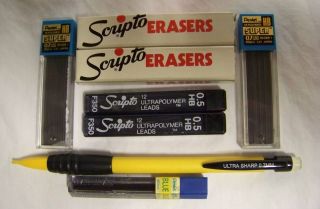   Scripto 0.5 Black Lead Erasers Pentel 0.7 Black Blue Lead Ultra Pencil