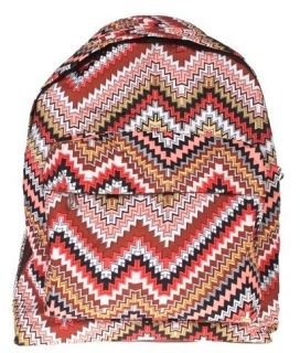   Print Nylon Backpack Travel School Bag Padded w/ Brown Trim Pocket
