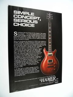 Hamer Guitars Sunburst Archtop guitar 1991 print Ad