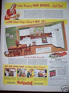 1943 Retro Electric Hotpoint Kitchen WWII Era Ad