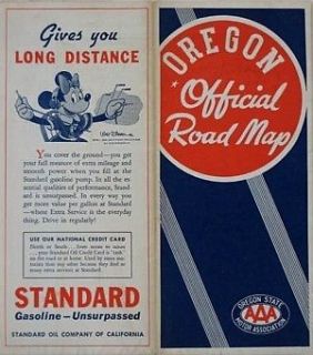 1940 MINNIE MOUSE STANDARD OIL Official State Highway Road Map OREGON 