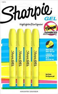 NEW Sharpie Gel Stick Highlighter 4 pk Florescent Yellow 1780476