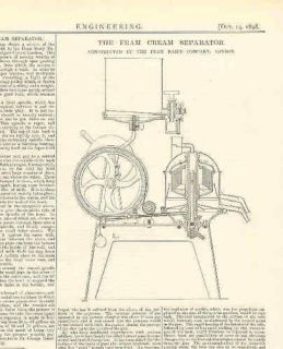 Fram Dairy Co Cream Separator Diagram & Article 1898