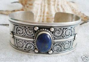 Newly listed Good Exquisite Tibet Silver Lapis Lazuli Cuff Bracelet 