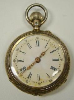 VICTORIAN CYLINDRE REMONTOIR SMALL ENGRAVED POCKET WATCH 800 SILVER 