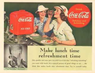 1930s vintage COCA COLA Soda Fountain Machine HAT GIRL Lunch Time 