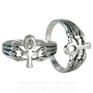  Ankh Protective Serpent Ring SS Sterling Silver sz 4 15 Kemetic Symbol