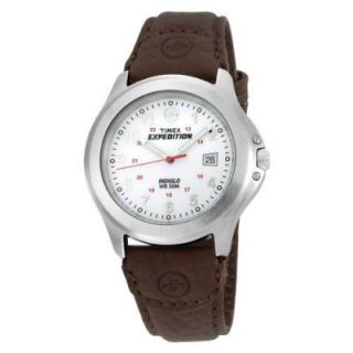 Timex Expedition Mens Brown Leather Watch, Indiglo, 50 Meter, Date 