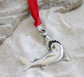 SHARK GREAT WHITE Pewter Christmas ORNAMENT Holiday