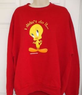 Womans Sweatshirt LOONEY TUNES Tweety XL Red Embroidery WARNER BROS