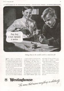 1938 VINTAGE WESTINGHOUSE ELECTRIC ANY BOY CAN MAKE A MOTOR PRINT AD