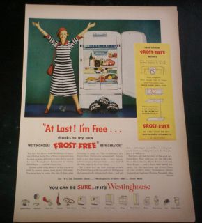 1950 Ad Westinghouse Refrigerator Thanks Happy Lady