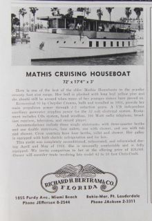 1956 YACHT FOR SALE MATHIS 72 CRUISING HOUSEBOAT AD   Great Photo