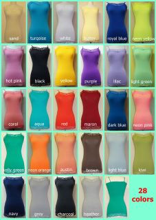   BASIC LACE TRIMMED LONG TANK TOP CAMIS SPAGHETTI STRAP 28 COLORS