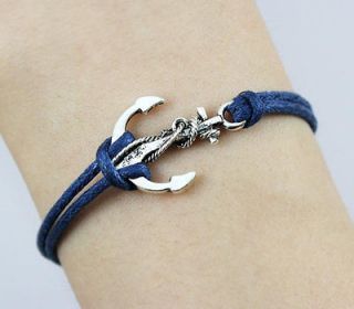 bracelets Retro silver anchor December blue rope bracelets