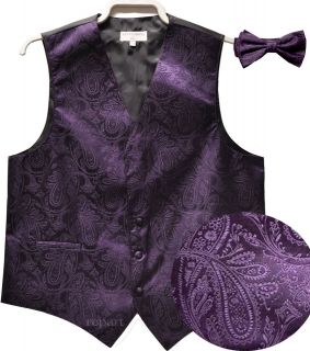   mens tuxedo vest waistcoat & bow tie paisley wedding prom dark purple