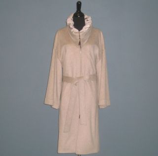   Beige Belted Longmantel Zip Front Cashmere Coat #90206   42 (US 12