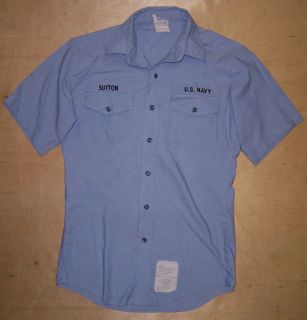 US Navy Issue Blue Chambray Uniform Short Sleeve Shirt Size ML 34SL 40 