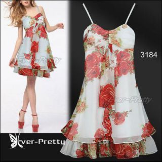 Chiffon Pleated Floral Printed Spaghetti Straps Summer Dress 03184 US 