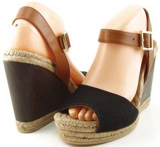TORY BURCH WOOD WEDGE Black Womens Designer Shoes Wedge Sandals 8