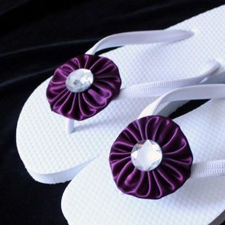 Bridal Wedding Flip Flops for Brides, Bridesmaid   Purple Satin Yoyo 