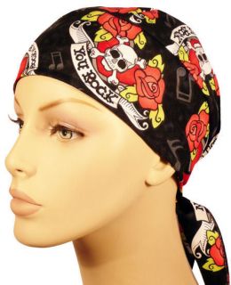   Roses Rock N Roll Music Pattern Headwrap Sweatband Hair Loss Chemo