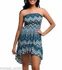 Hot Luxx Couture  Teal Blue &Brown Strapless short long Smocked Dress 