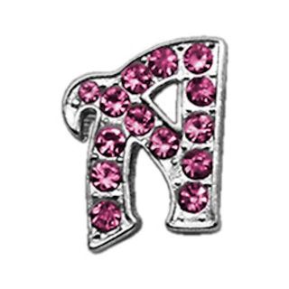 Script Letter Slide Charm Pink Crystal Rhinestone for 10MM Collar 