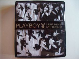 Playboy Underwear Mens Knit Boxers Sz Small 28 30 Bunny Black/White 
