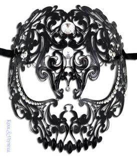 Gothic Black SKULL Metal Lace and Crystal VENETIAN Mask * Made in 