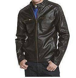   New Mens GUESS Motorcycle Jacket Faux Leather Jacket Dark Brown XL