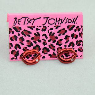 Betsey Johnson Synchronous Red lips earrings#BJ E9​5