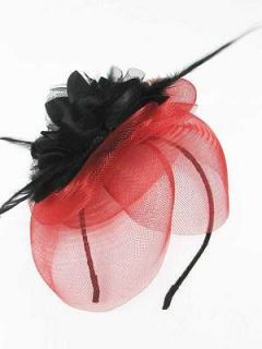 Hair Accessories Red Fascinator Headband Mesh Petals for party wedding 