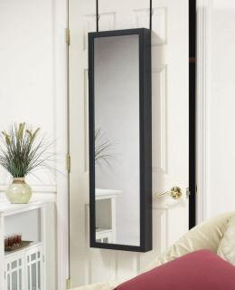MIRROR JEWELRY ARMOIRE ORGANIZER OVER DOOR OR WALL HANG BLACK FREE 