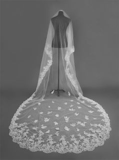 1T new Elegant Lace WHITE/ivory Cathedral wedding bridal bride veil 3M 