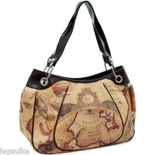 New Tote Large purse Shoulder bag w/chained in strap World map print 
